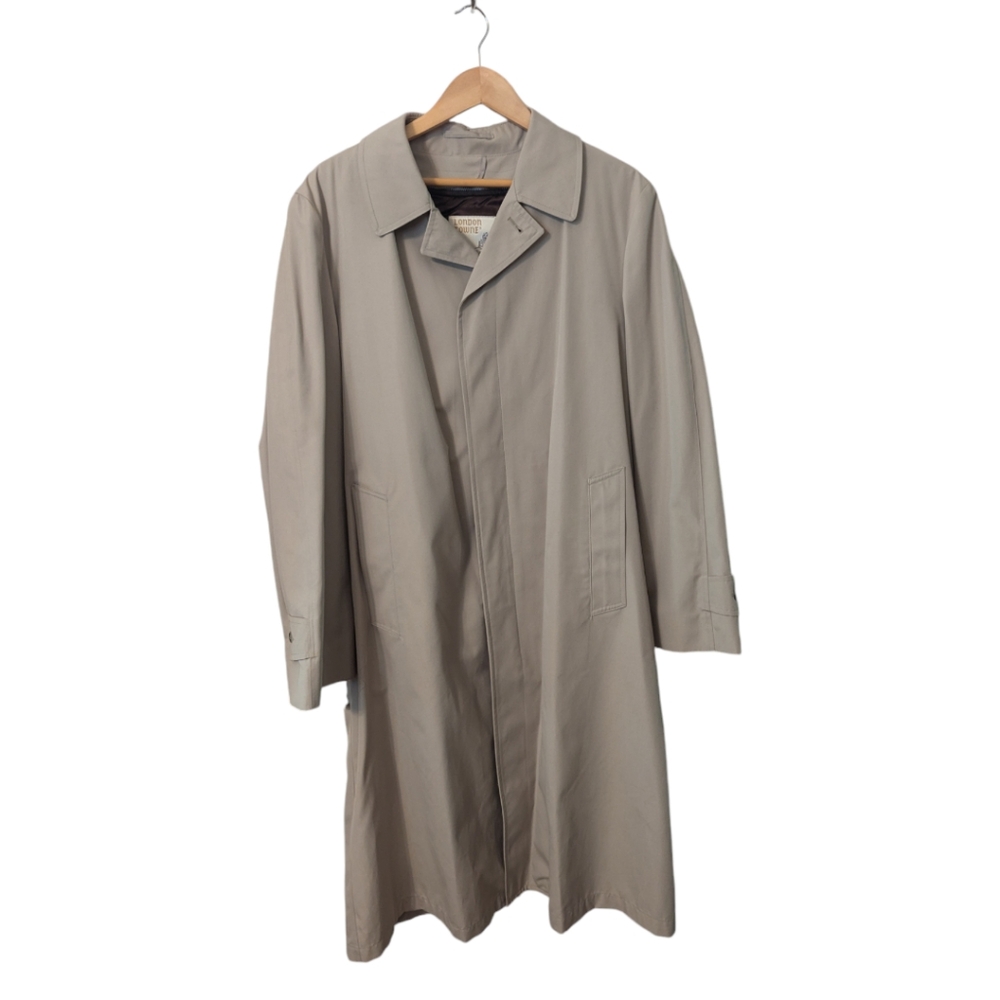 Vintage 50's London Towne Khaki Tan Zip In Fleece Lined Trench Coat Men's 44L